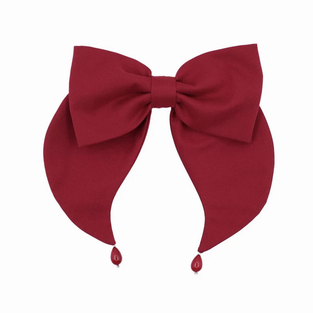 Бант на заколке с бусинами «Lovely wine red »