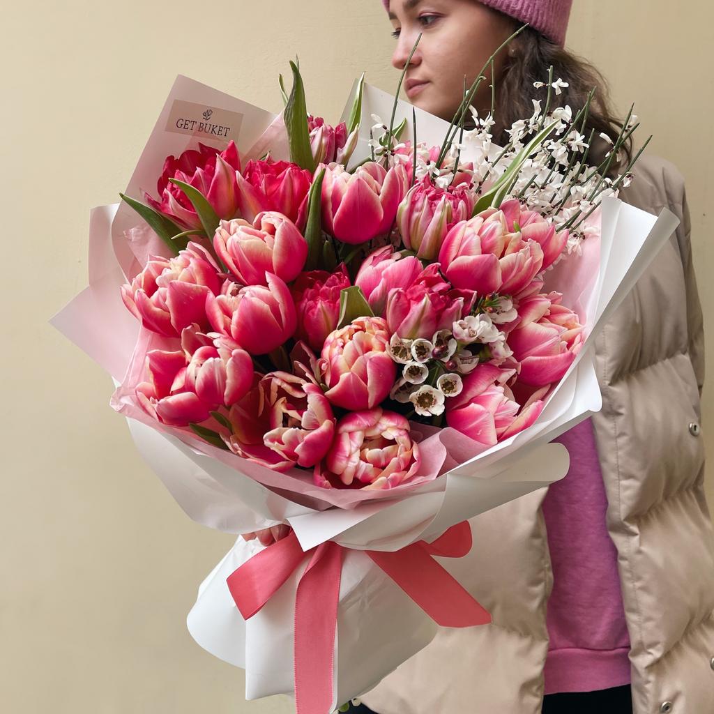 Розовое Шампанское (Букет из Пионовидных Тюльпанов)