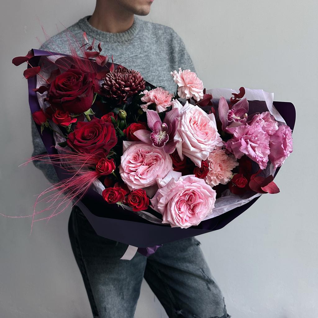 Шаде XL (Букет в Насыщенных Оттенках - Орхидеи, Пионовидные Розы)