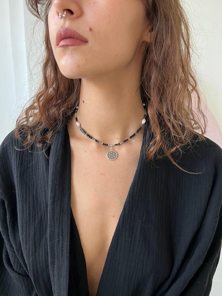 Чокер "Цветок Жизни" с агатом