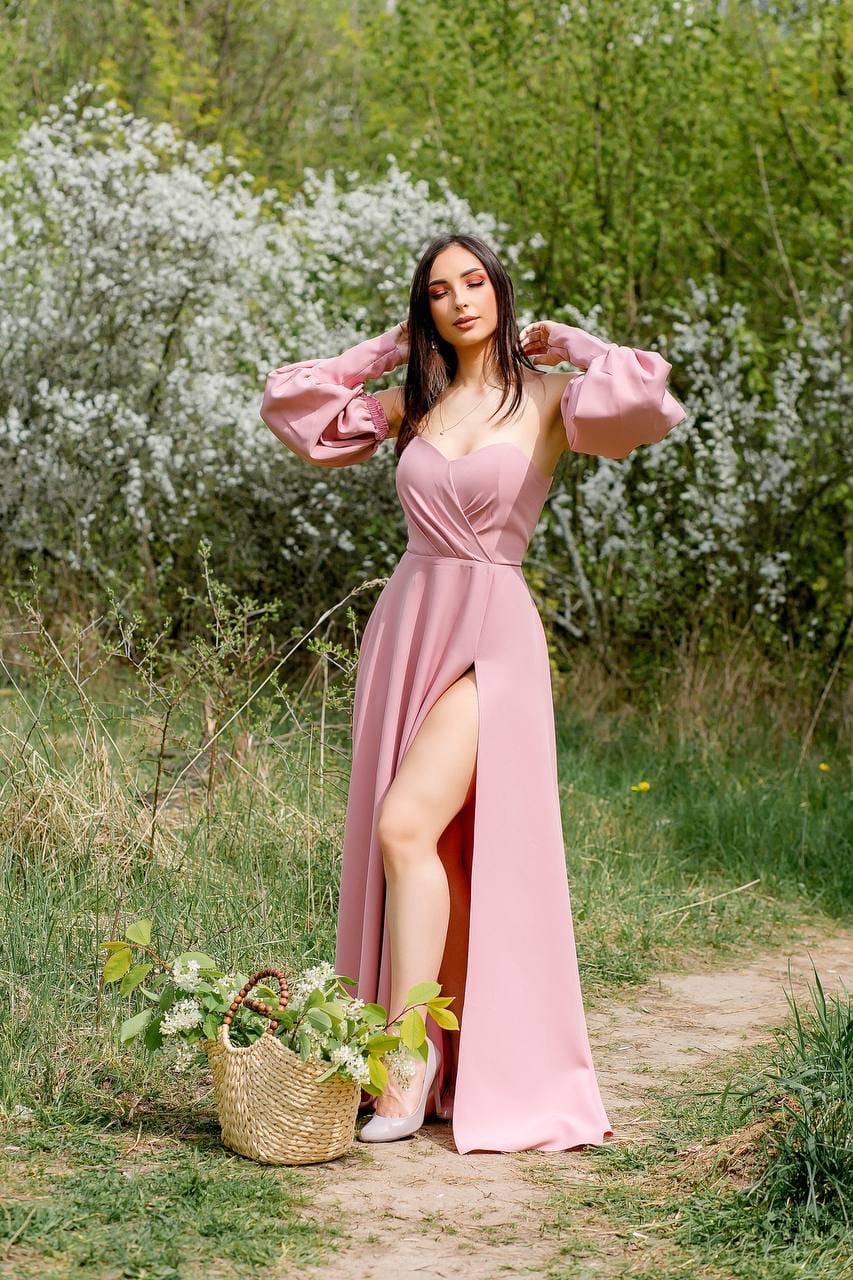 Вечернее платье макси "Беатриче" пудра