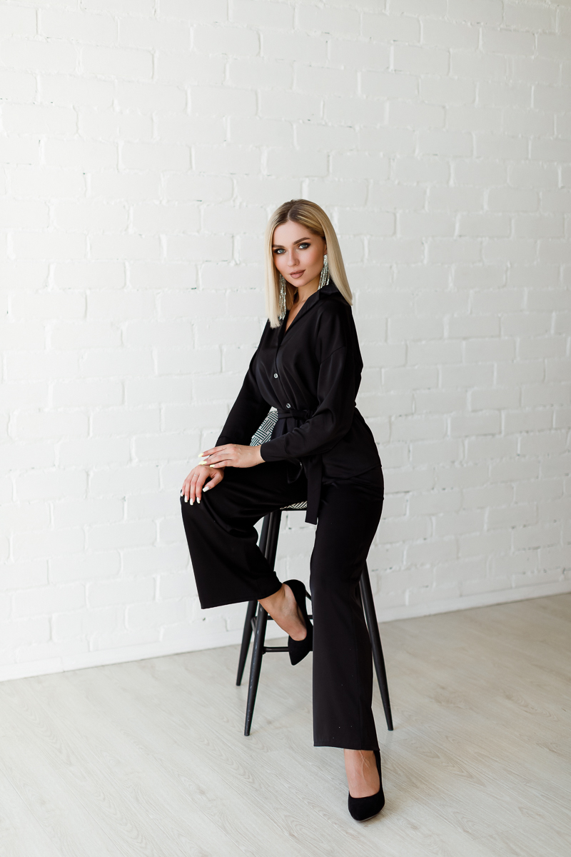 Шелковый костюм в пижамном стиле "Релакс" black