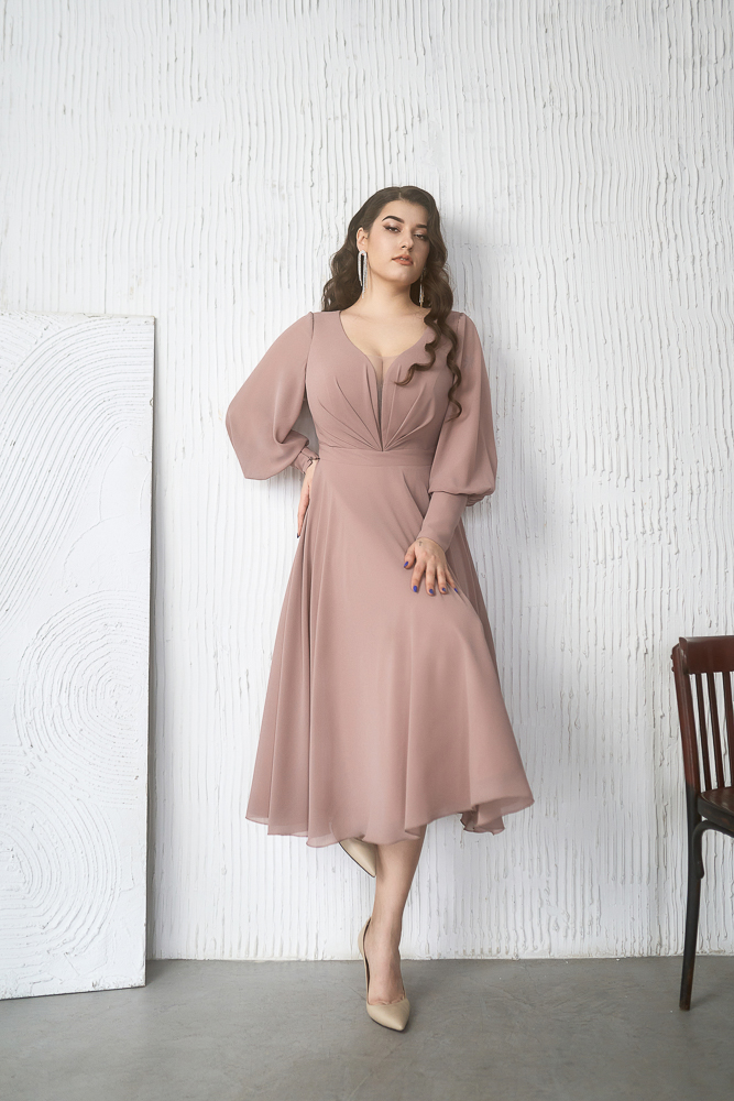 Коктейльное платье "Аннета " миди беж