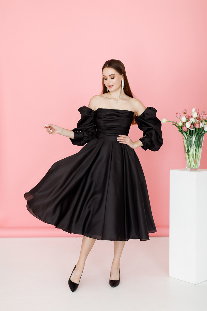 Платье из органзы миди "Эшли" black