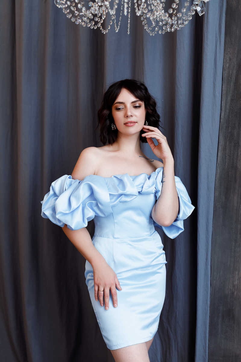 Коктейльное платье мини "Безе 2.0"  небо