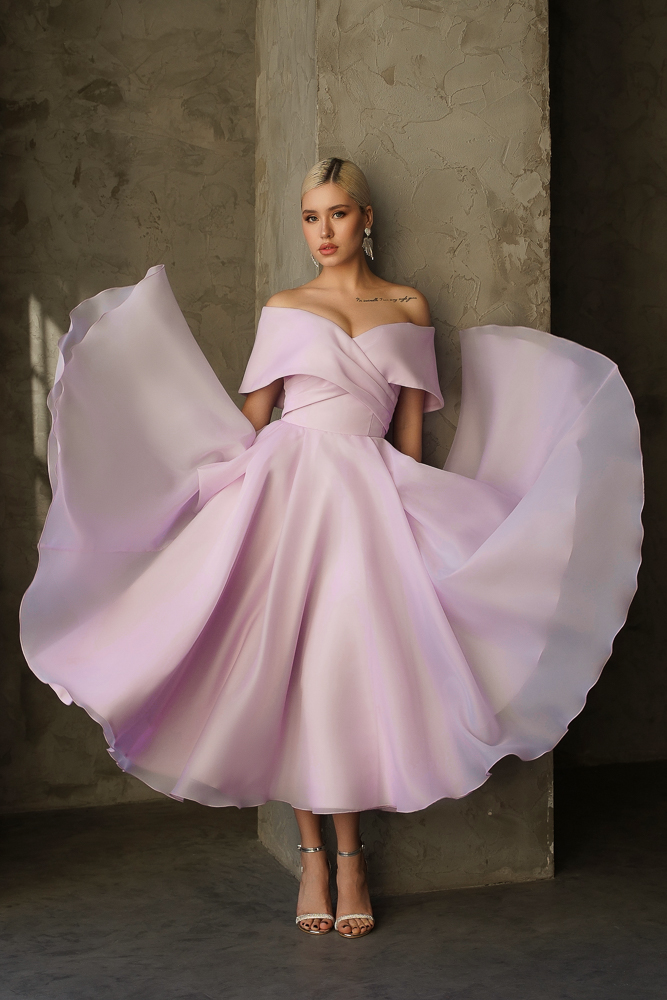 Вечернее платье миди "Одри органза" пудра