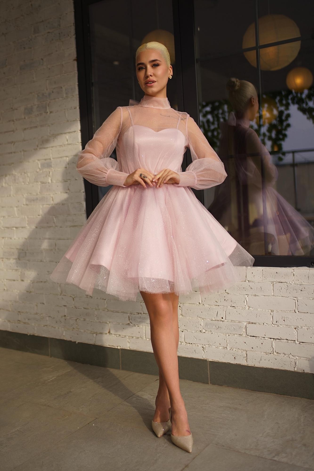 Коктейльное платье мини "Хая" пудра