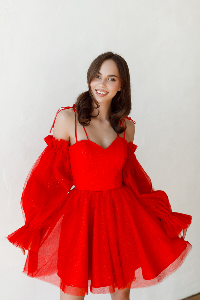 Коктейльное платье мини "Анжелика" рубин