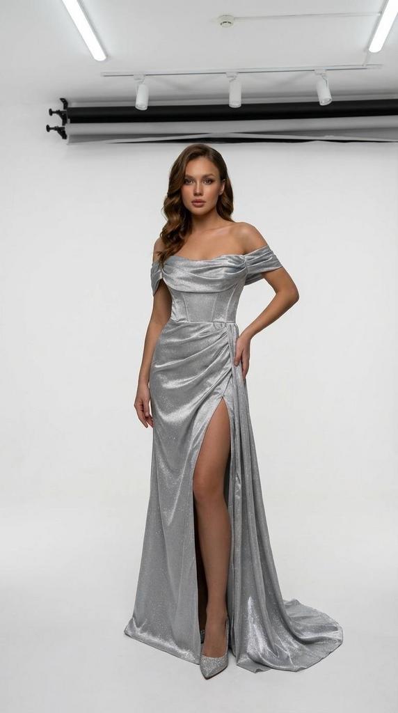 Вечернее платье "Агния" серебро блеск