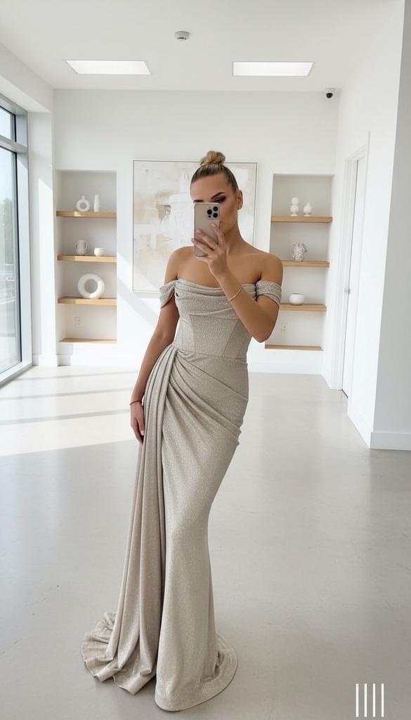 Вечернее платье "Агния" белое золото