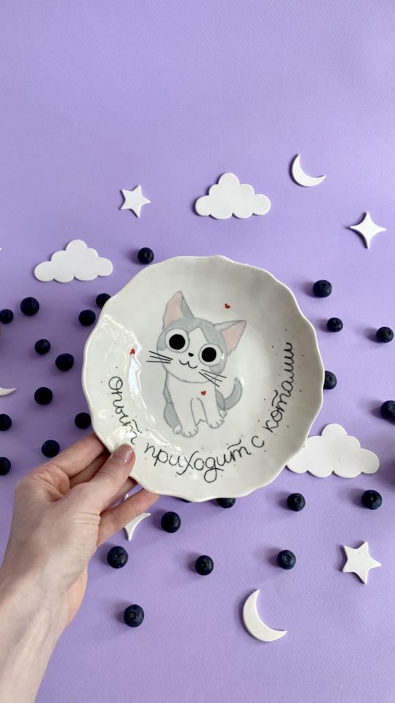 Тарелочка «Опыт приходит с котами #2»