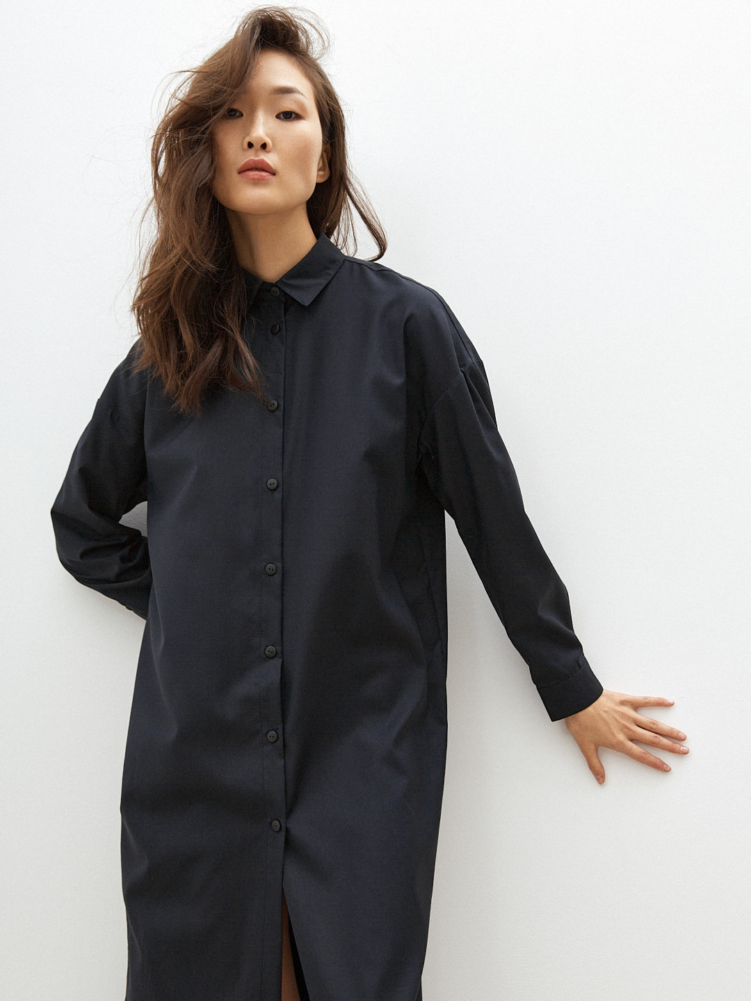 Платье-рубашка из шелка