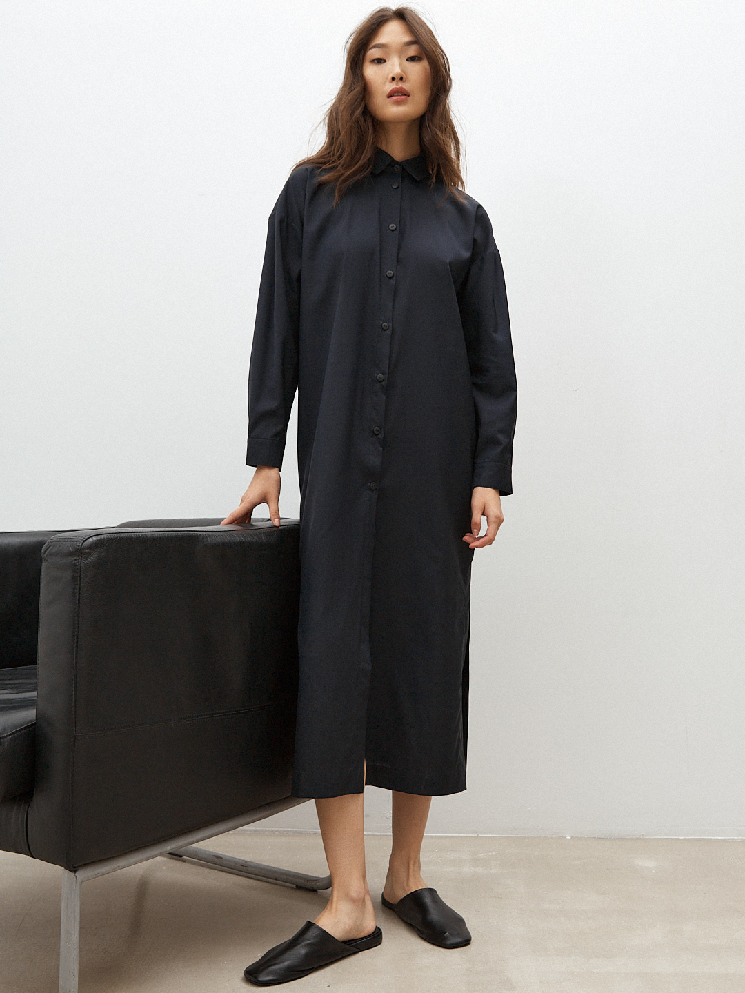 Платье-рубашка из шелка