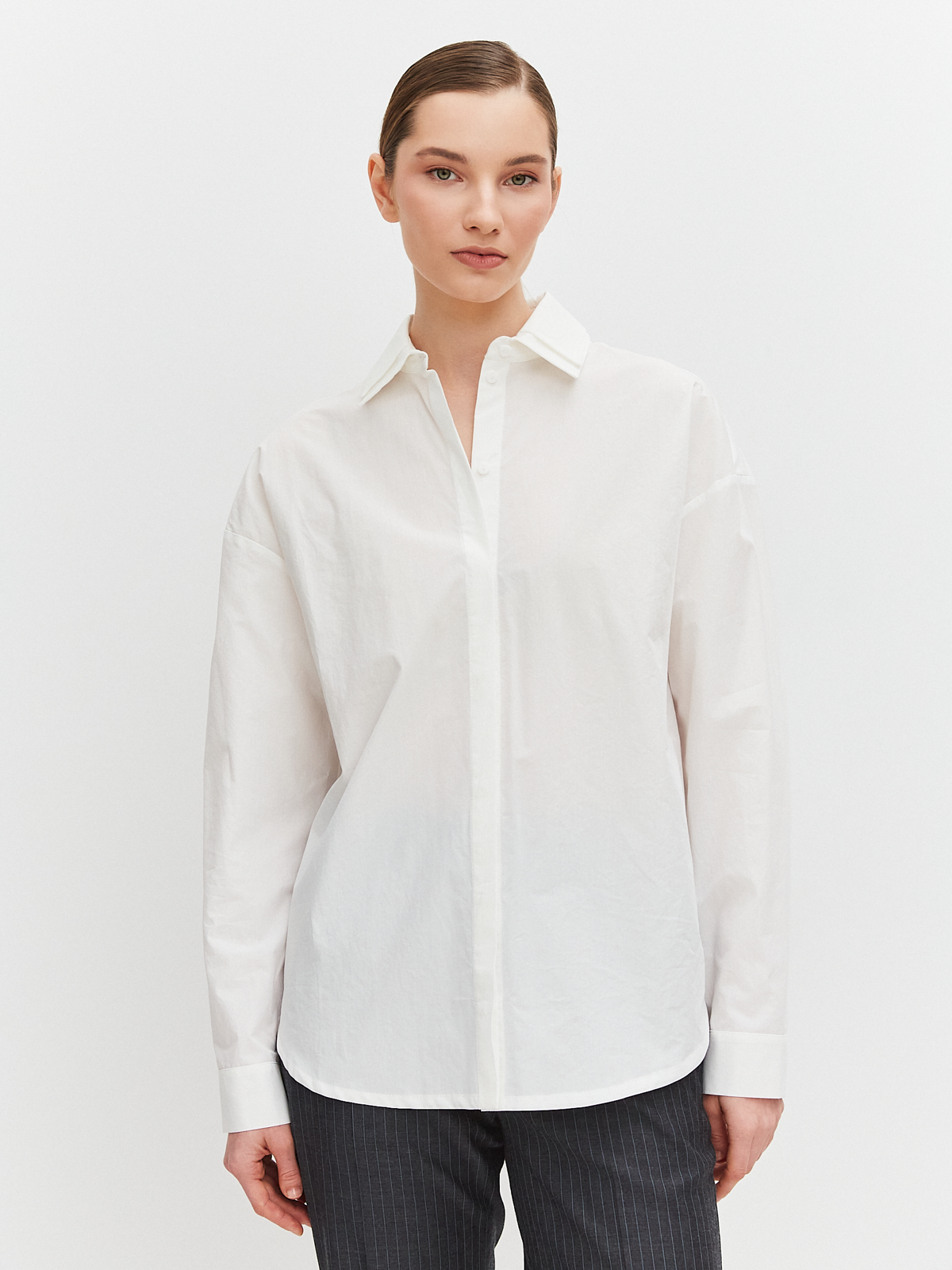 Рубашка свободная из хлопка двойным воротником