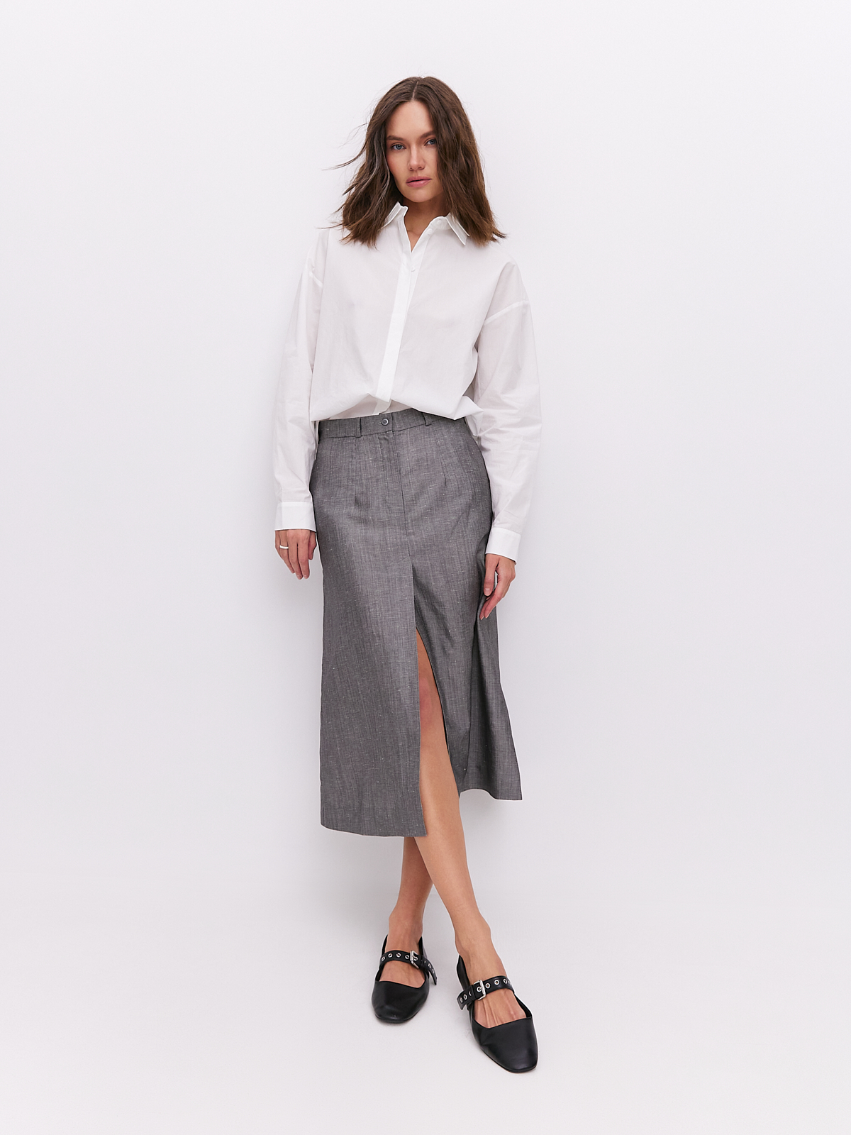 Юбка миди со шлицами из шерсти