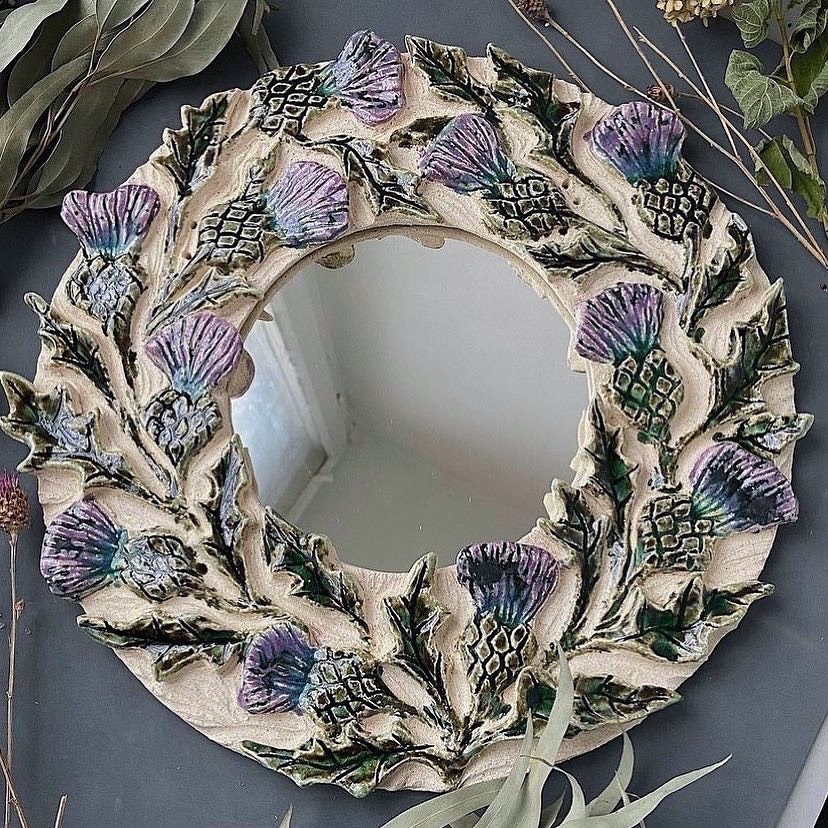 Керамическое зеркало ручной работы Чертополох