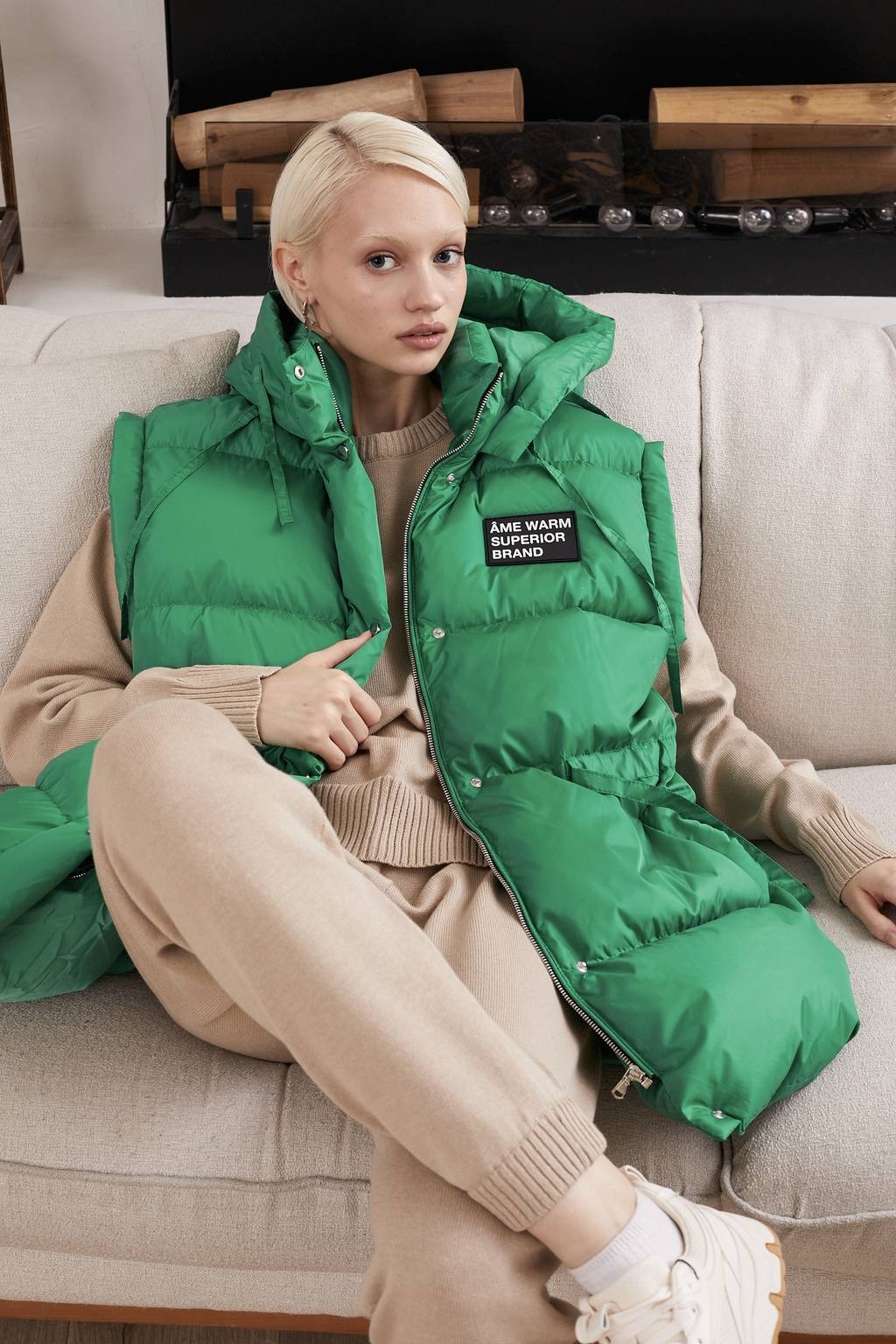 Оверсайз жилет на пуху Green