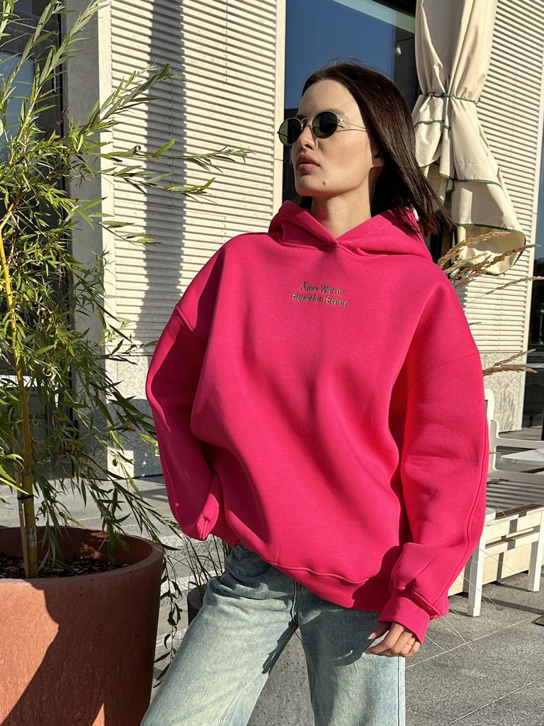 Худи „Base” в цвете фусия и зеленым логотипом