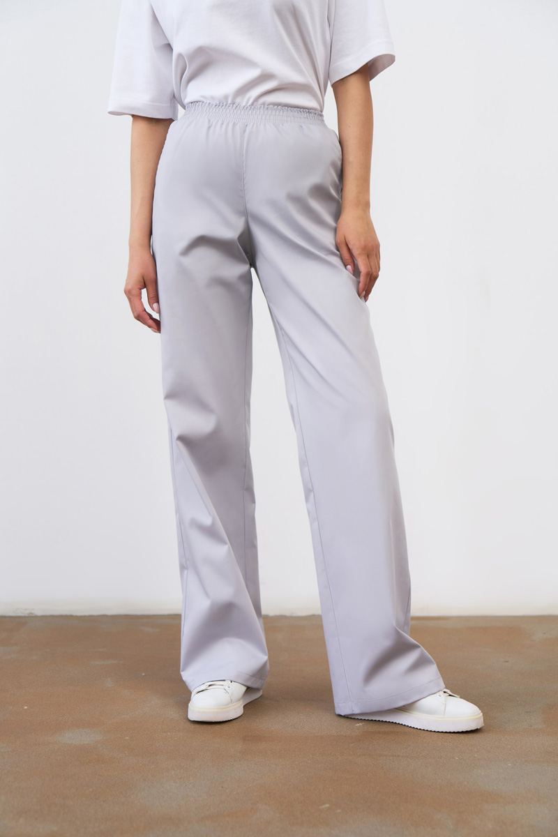 Прямые брюки на поясе жемчужно-серые KL 311