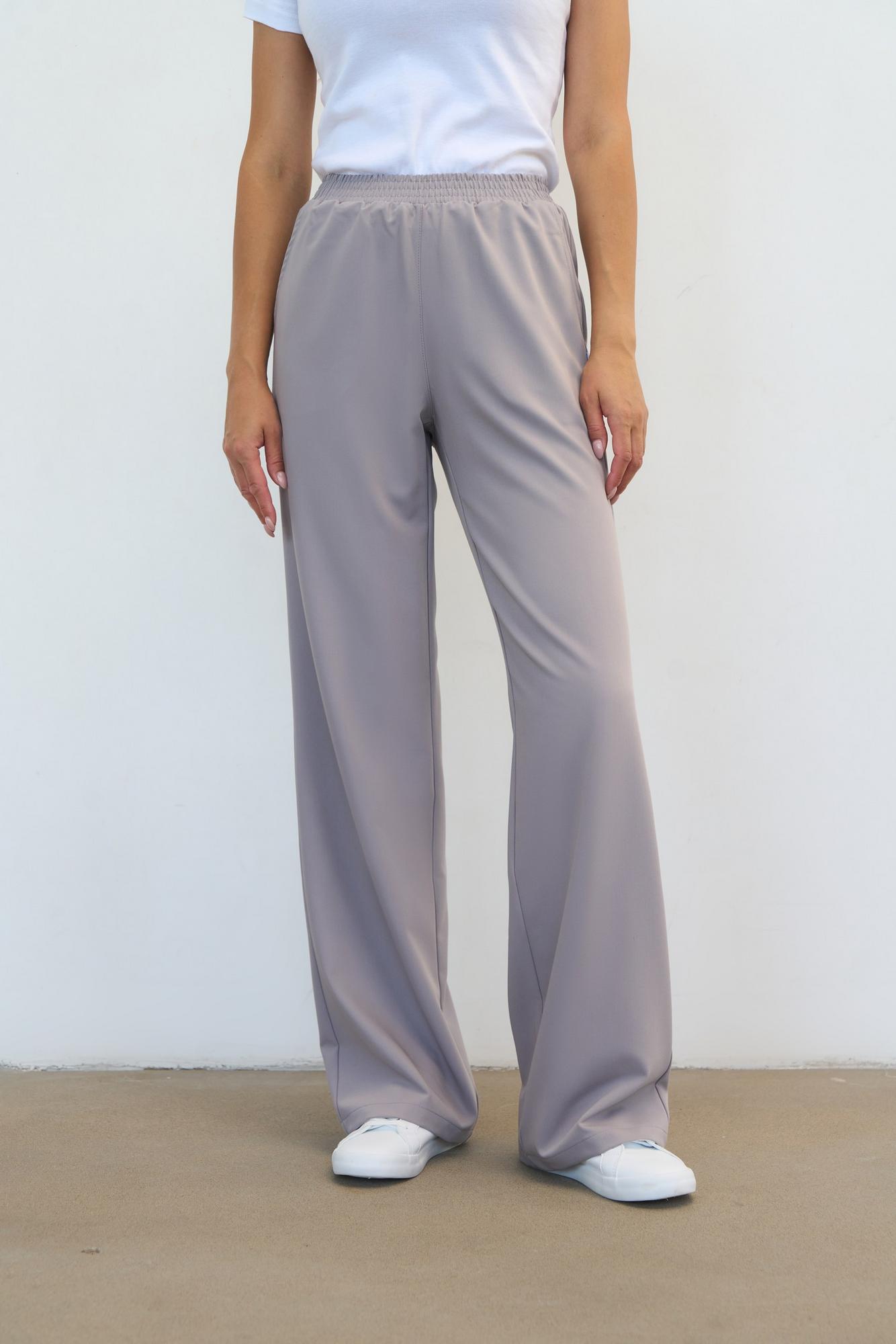 Прямые брюки на поясе светло-серые KL 311