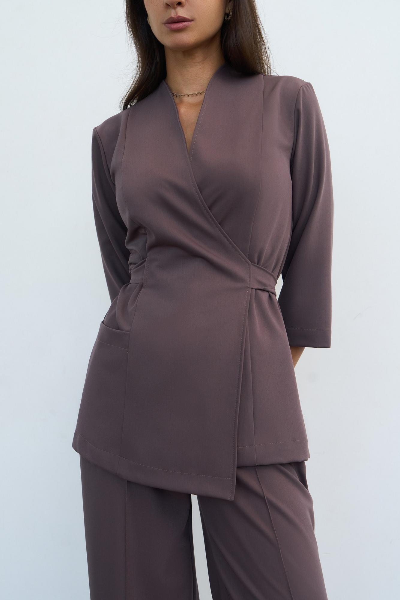 Блуза на запахе с поясом с рукавом 3/4 какао KL 211