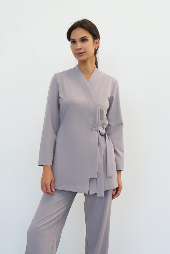 Блуза-кимоно с длинным рукавом светло-серая KL 228