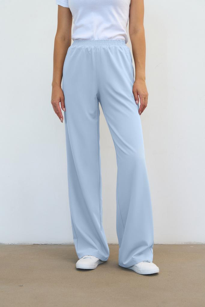 Прямые брюки на поясе голубые KL 311