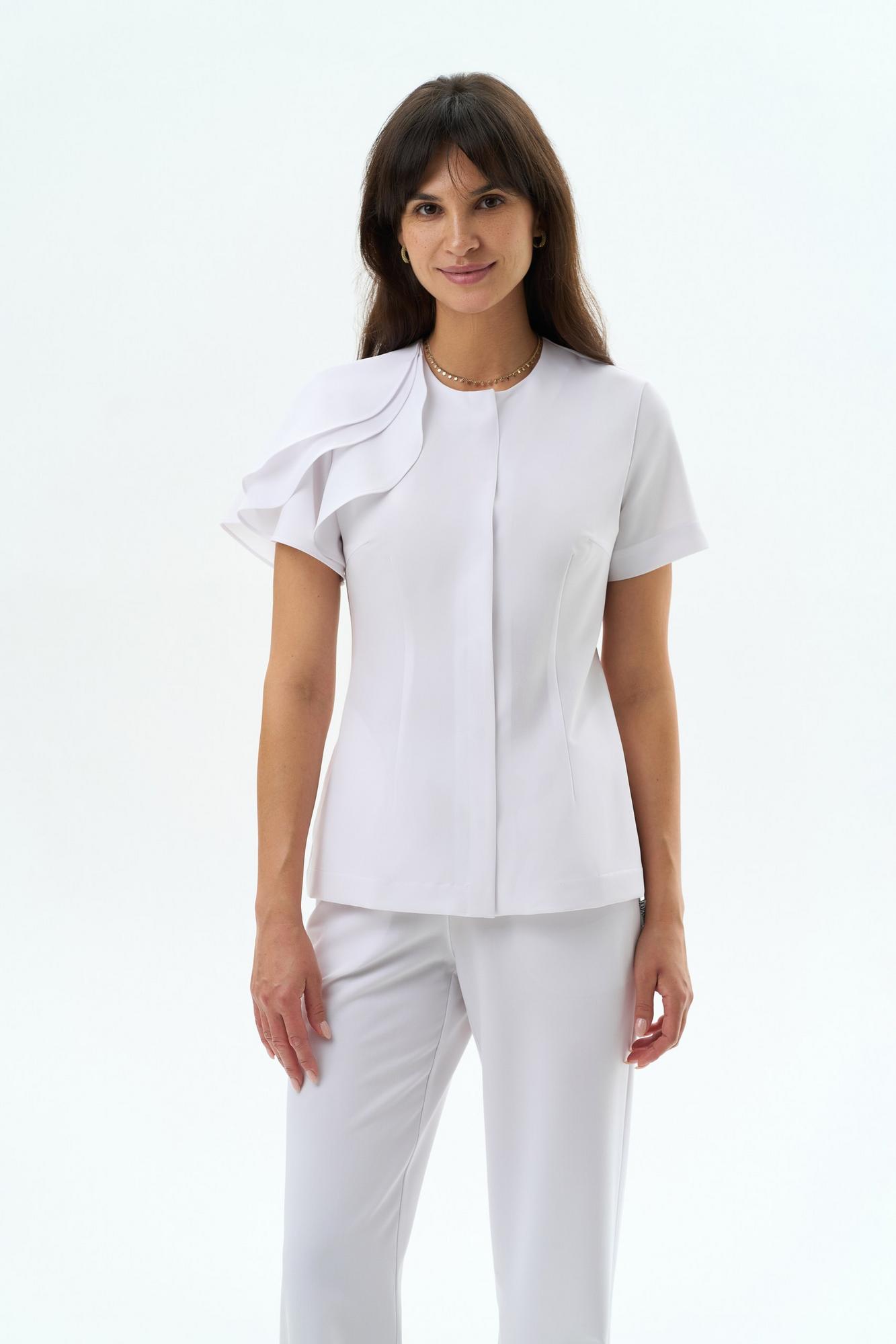 Блуза с акцентным элементом на плече белая KL 223