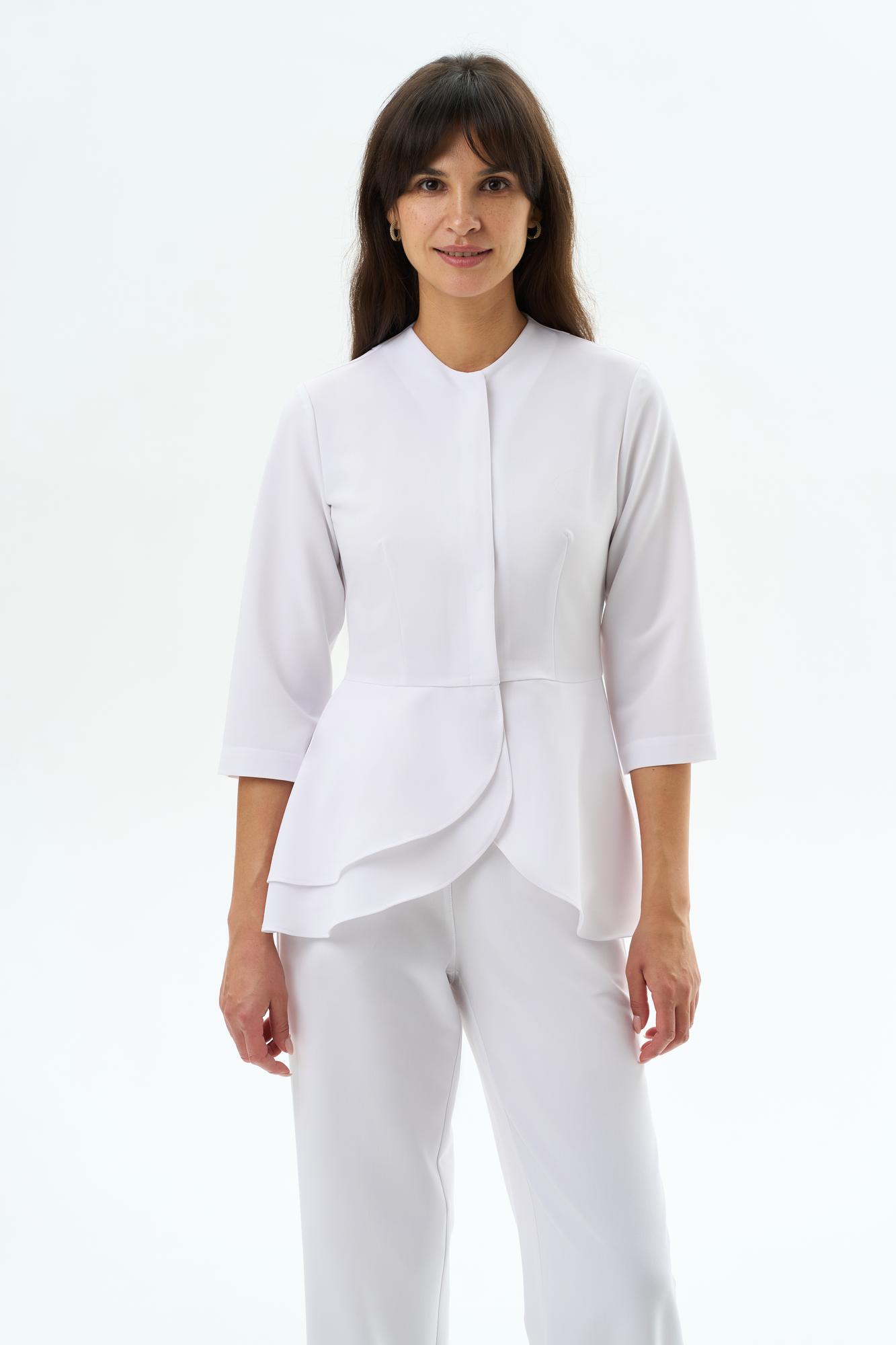 Блуза с асимметричной баской белая KL 224