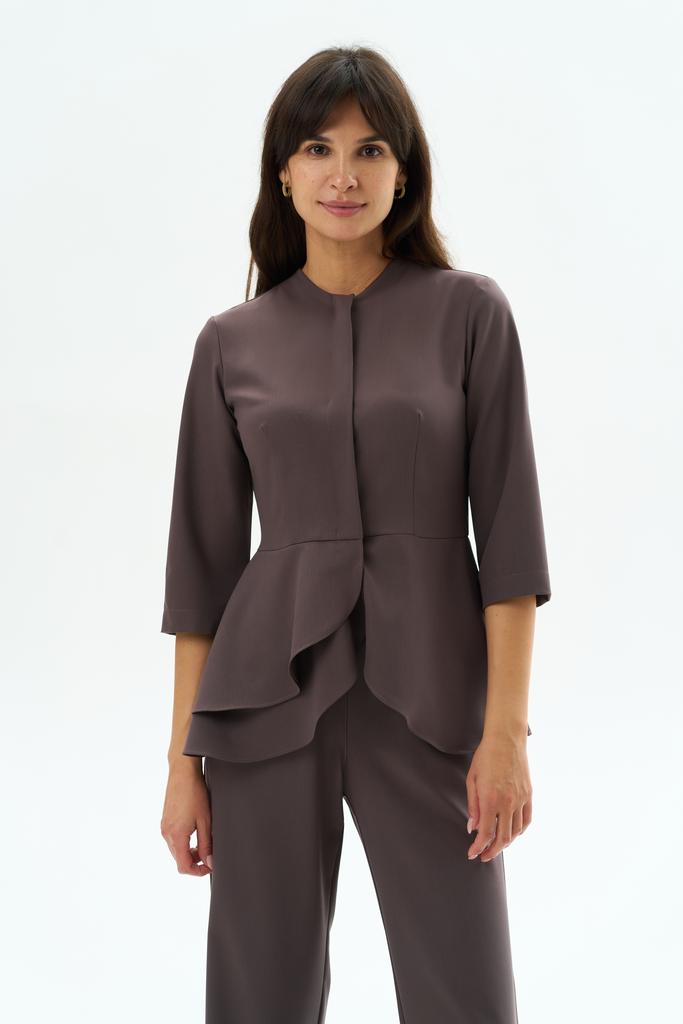 Блуза с асимметричной баской какао KL 224