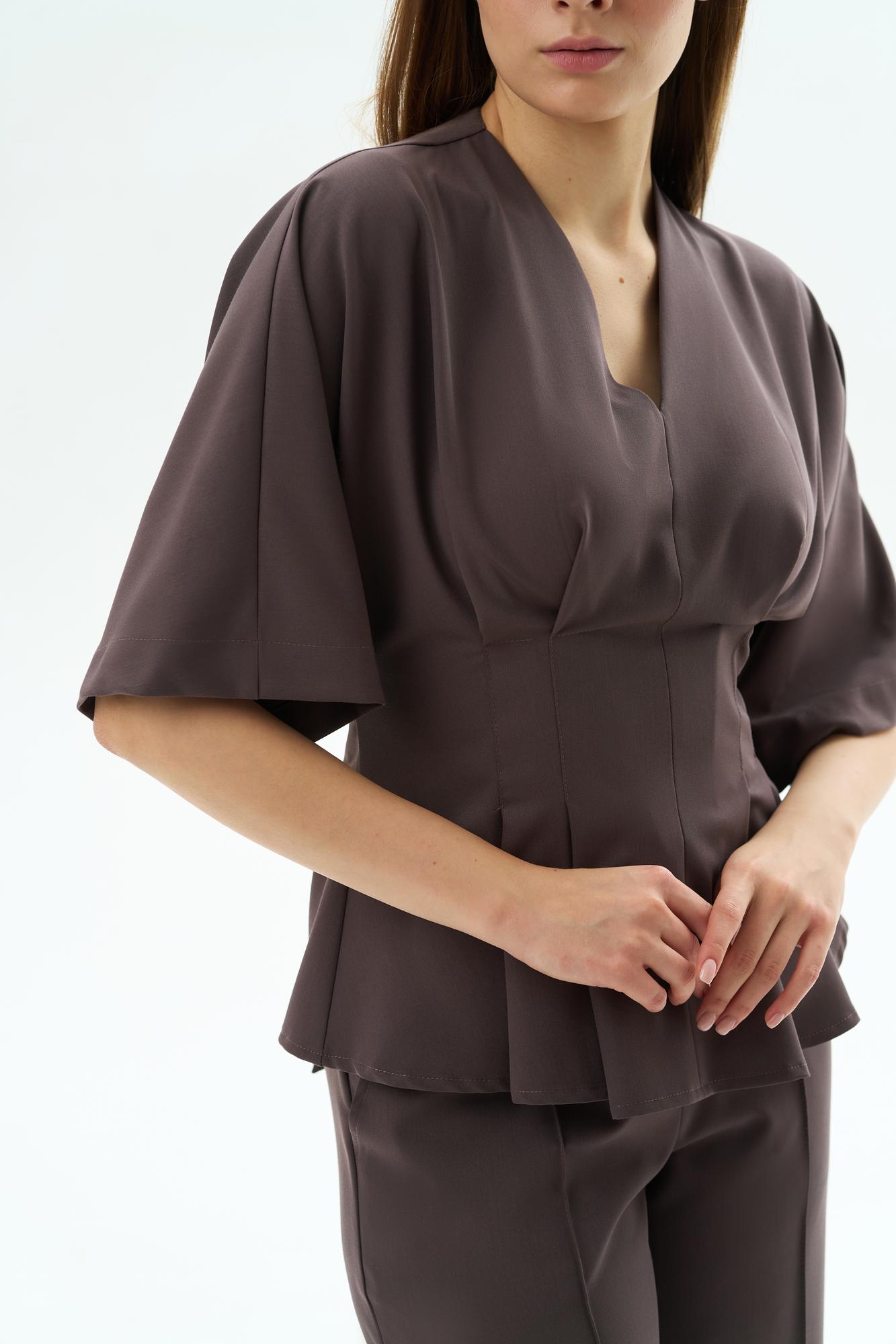 Хирургическая блуза с завязкой на пояс какао KL 217