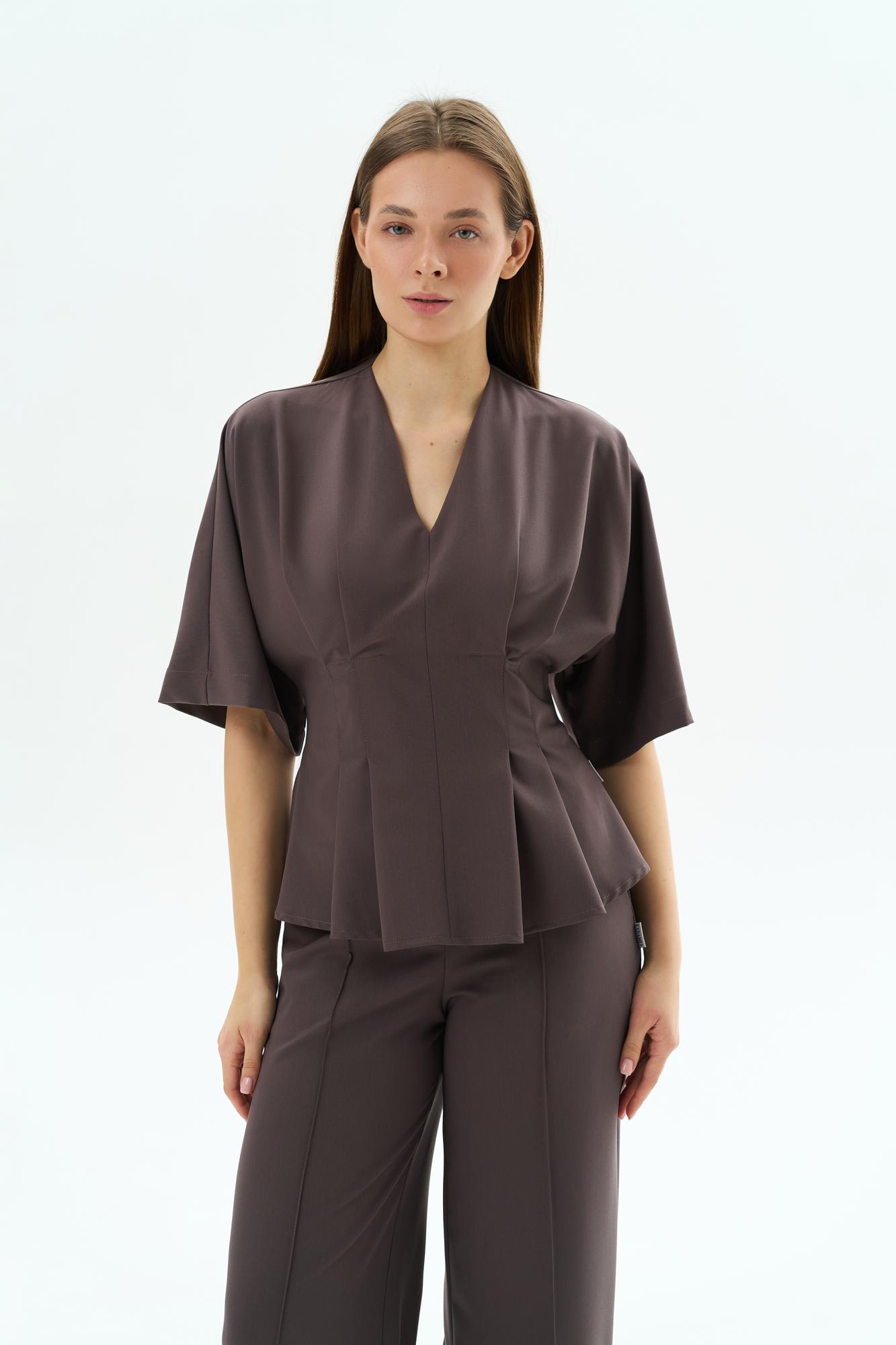 Хирургическая блуза с завязкой на пояс какао KL 217