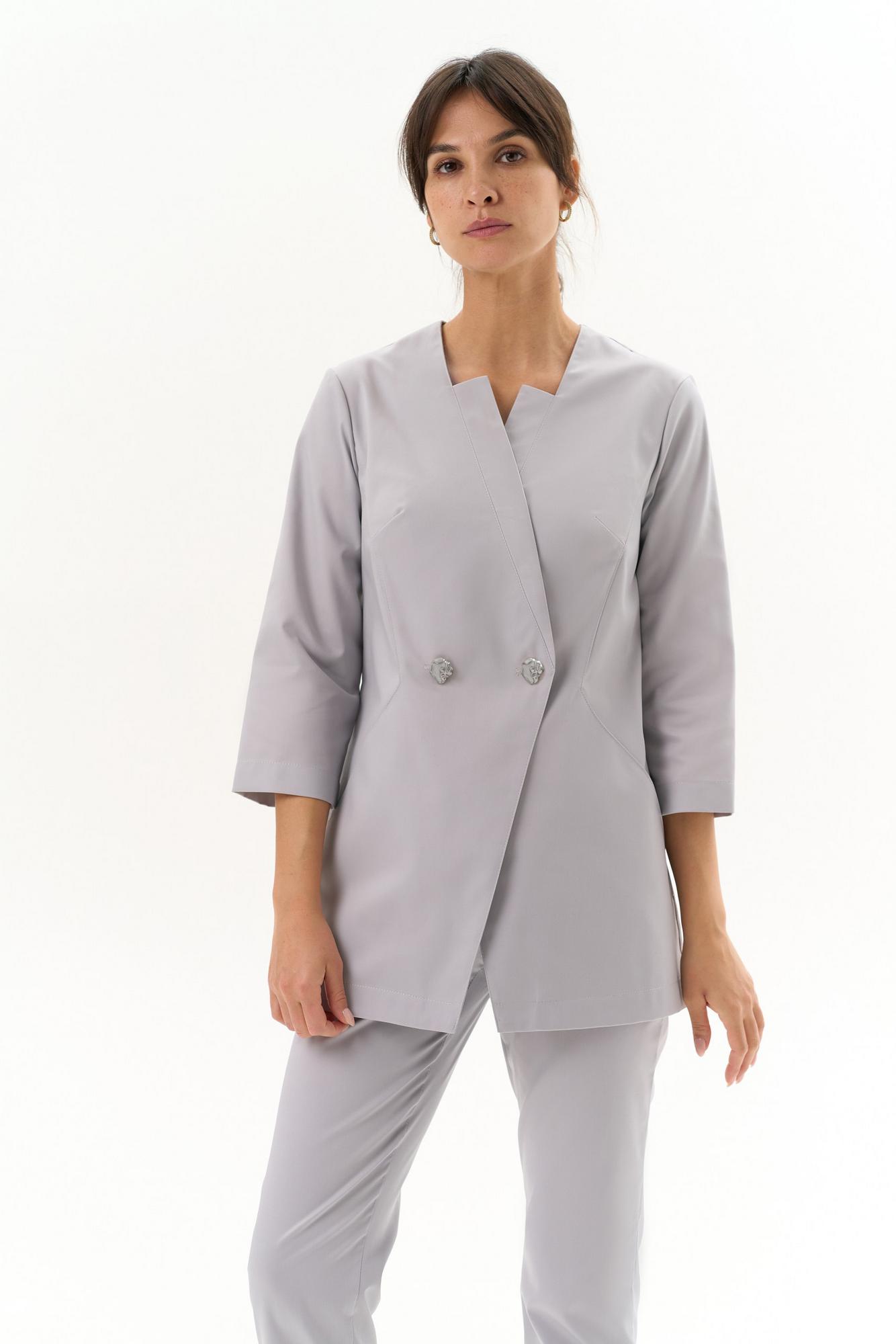 Удлиненный жакет жемчужно-серый KL 220