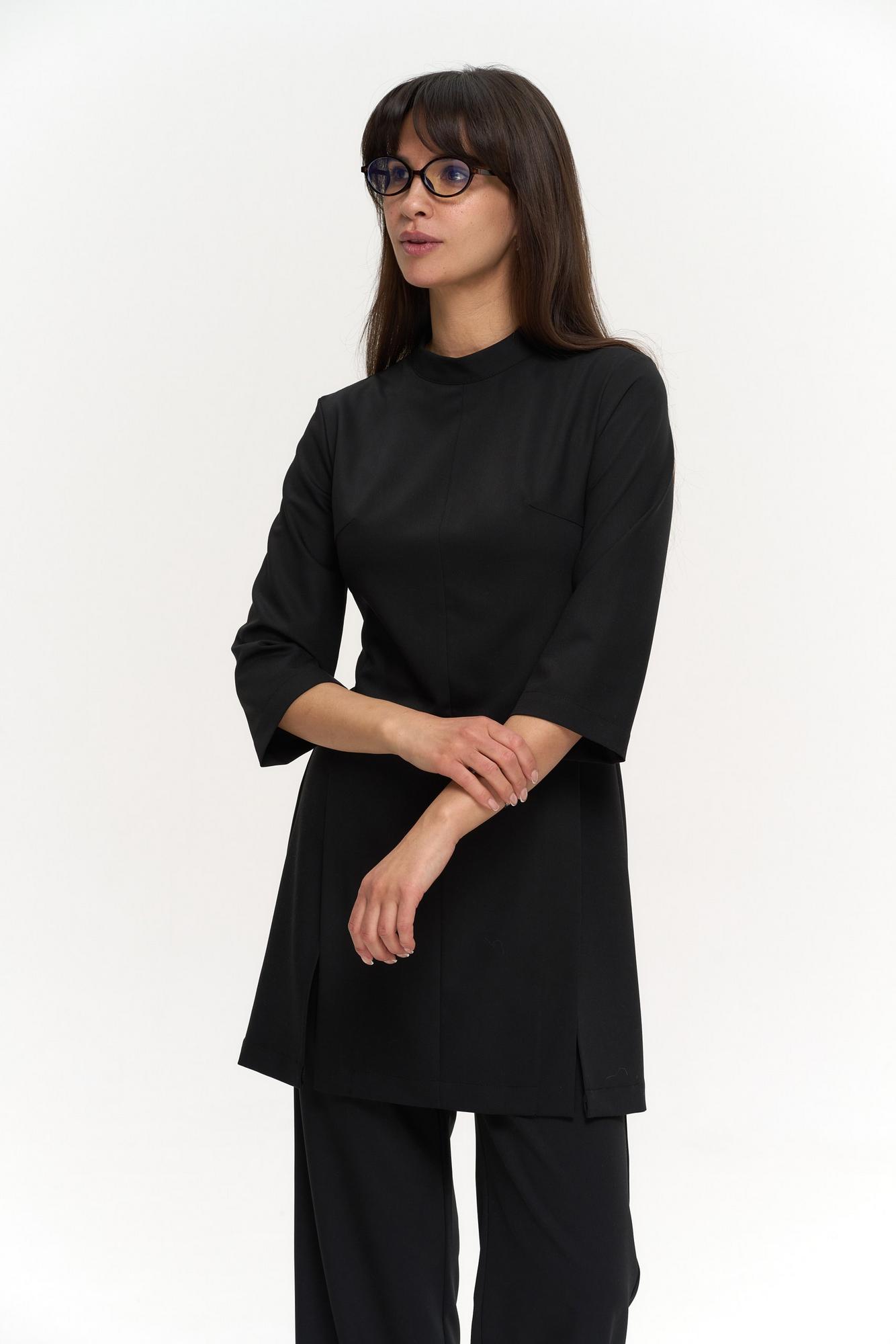 Удлиненная туника с рукавом 3/4 черная KL 225