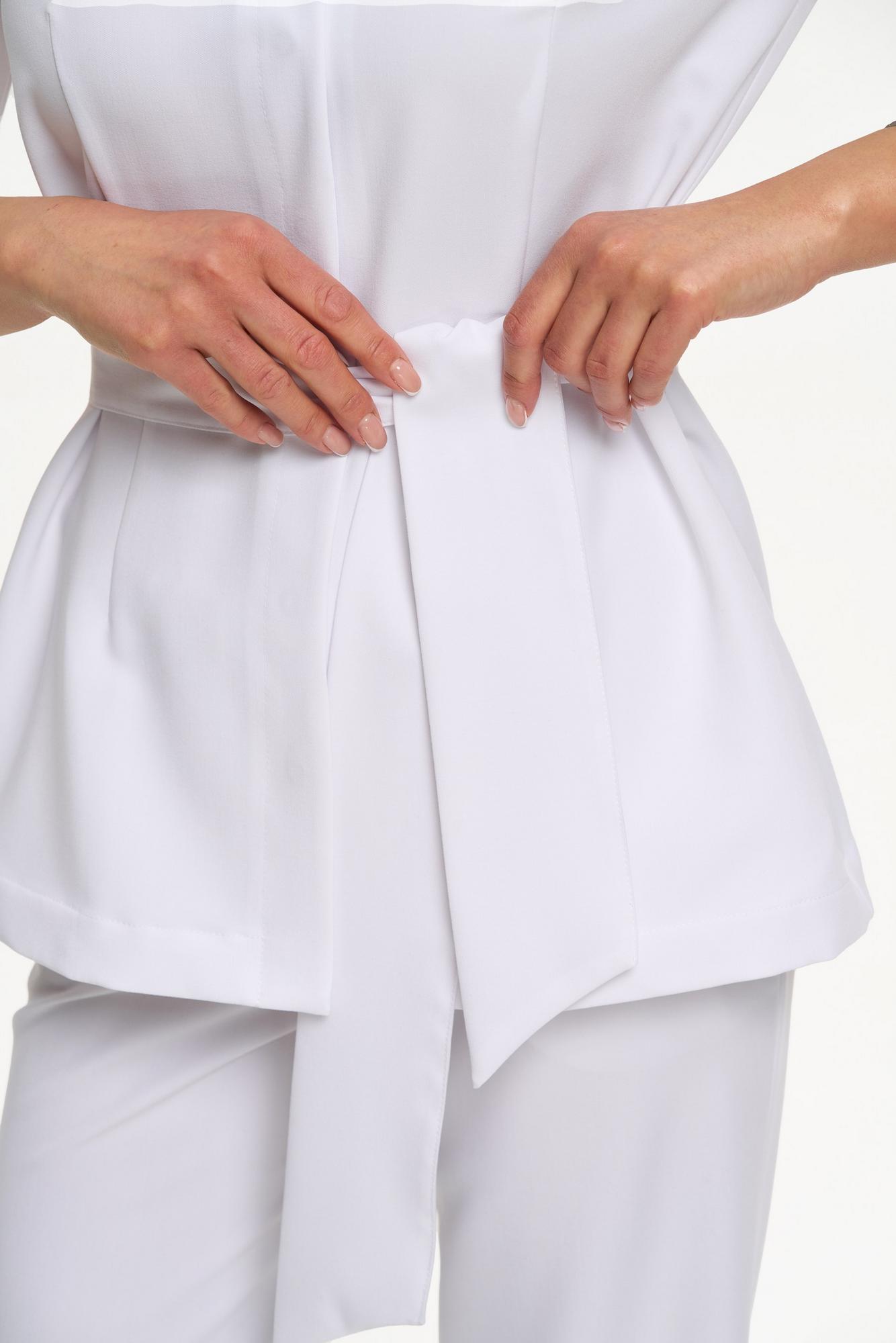 Блуза с широкими поясами с коротким рукавом белая KL 227