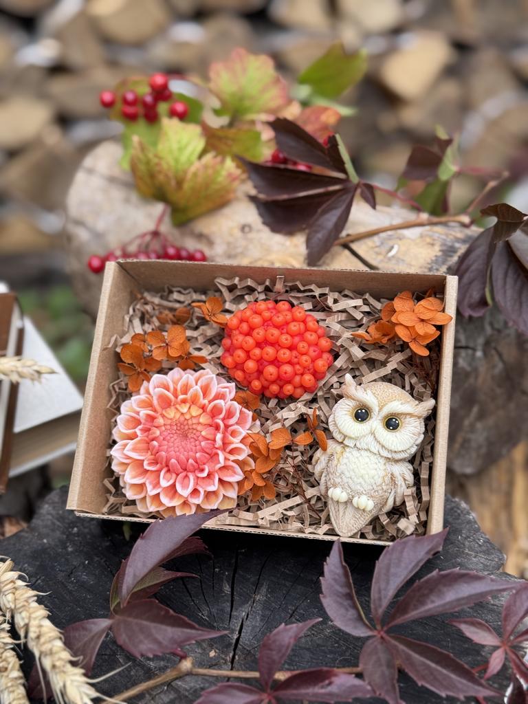 Набор Сова с георгином и рябиной