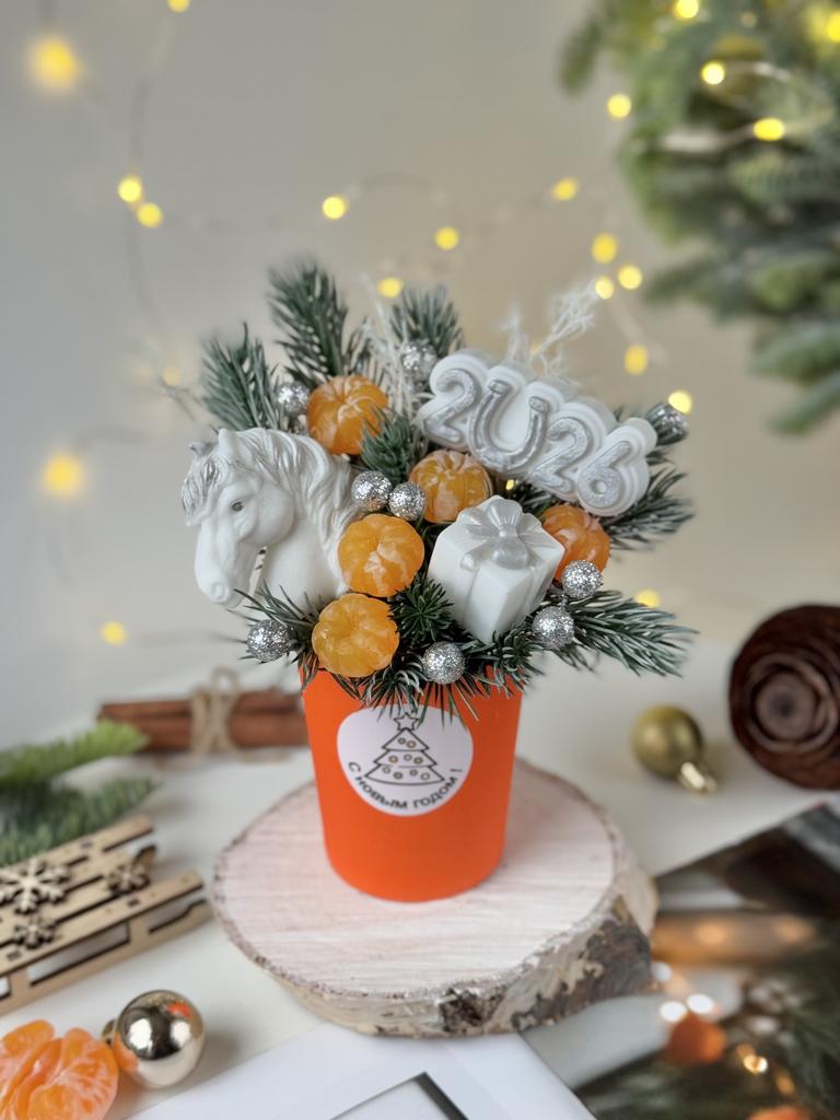 Новогодний крафт букет с мандаринами