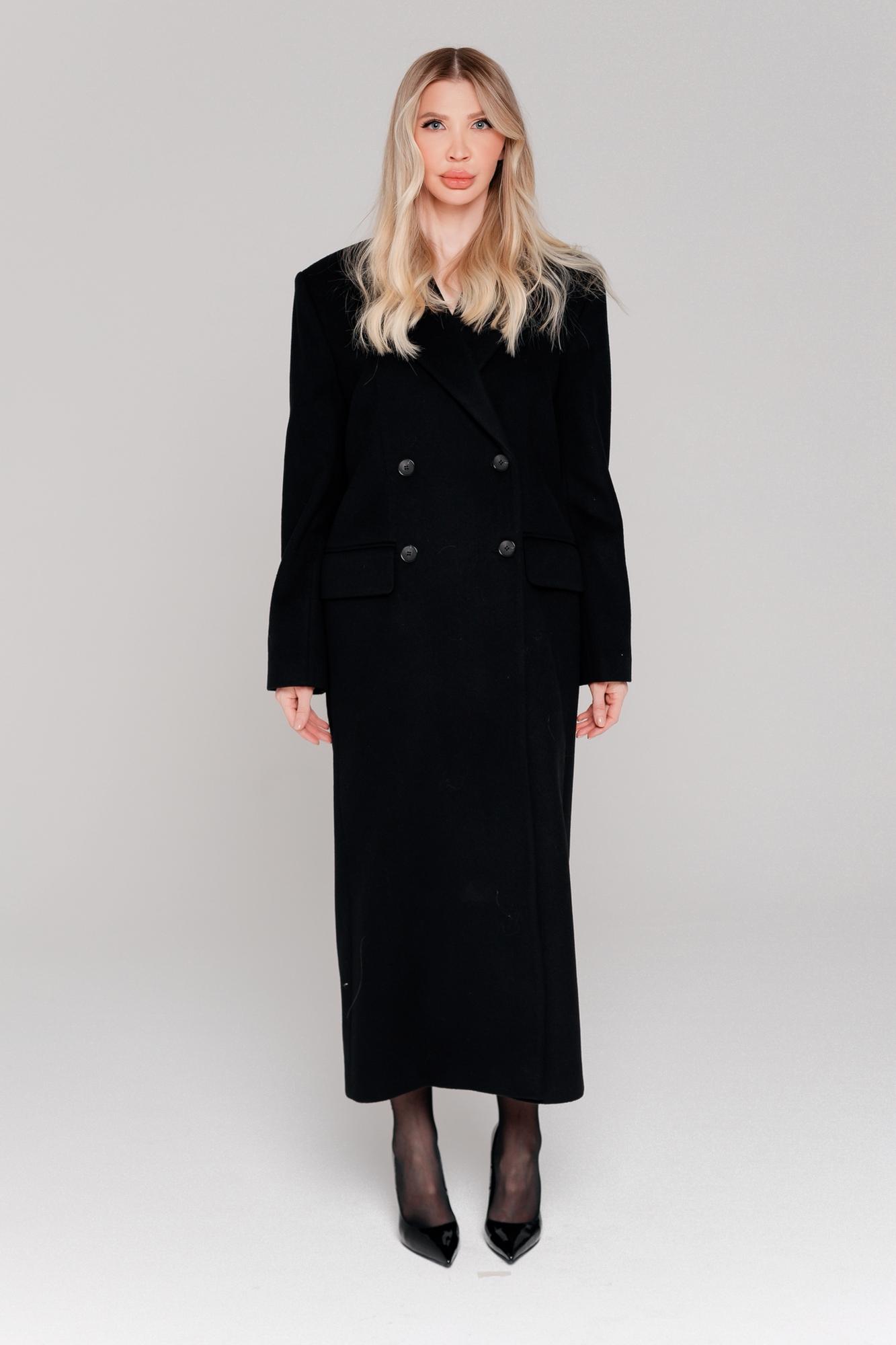 Двубортное прямое пальто из шерсти и кашемира