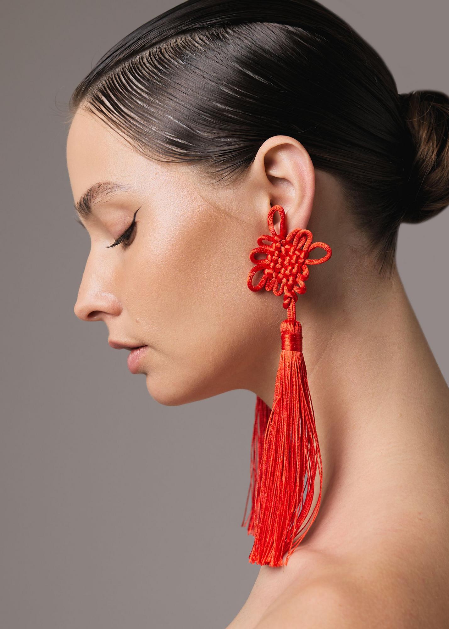 Серьги Вечный узел, красные