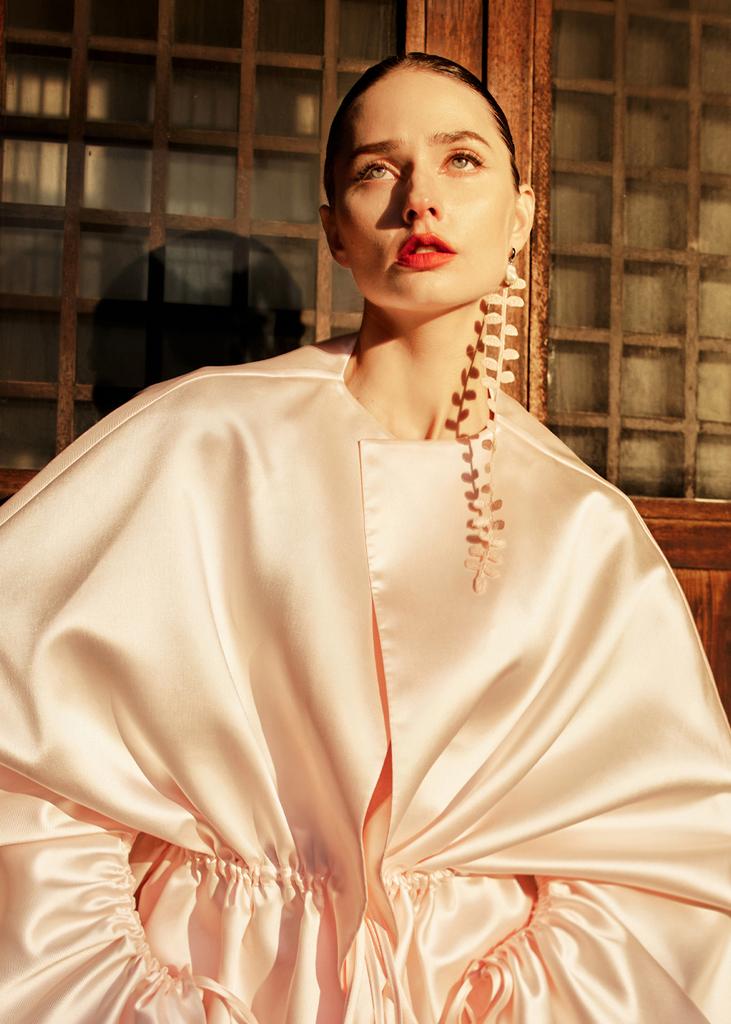 Моносерьга папоротник, розовая