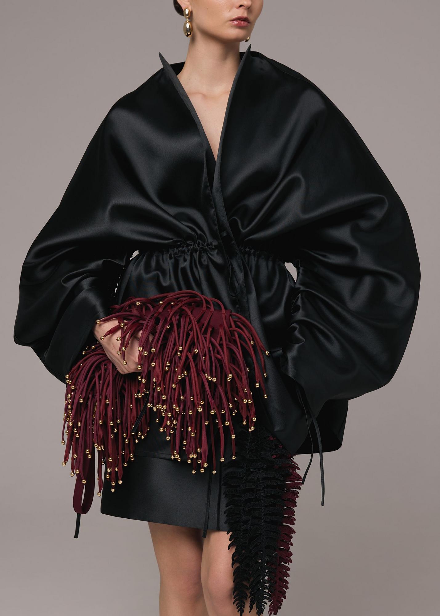 Клатч с бусинами, бордо