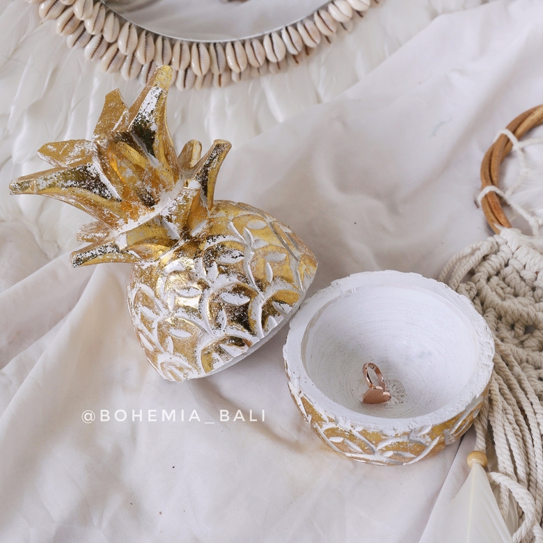 Шкатулка ананас из дерева ручной работы золото