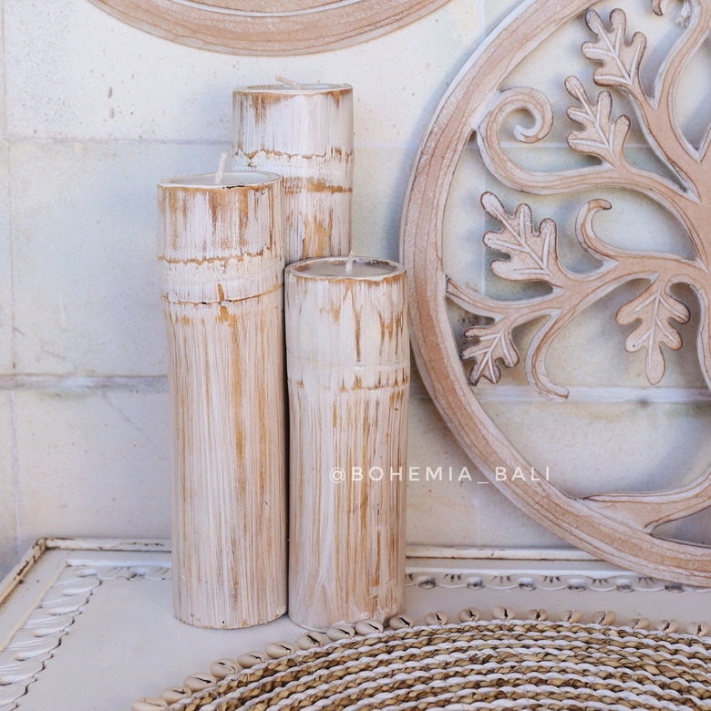 Подсвечник из бамбука белый