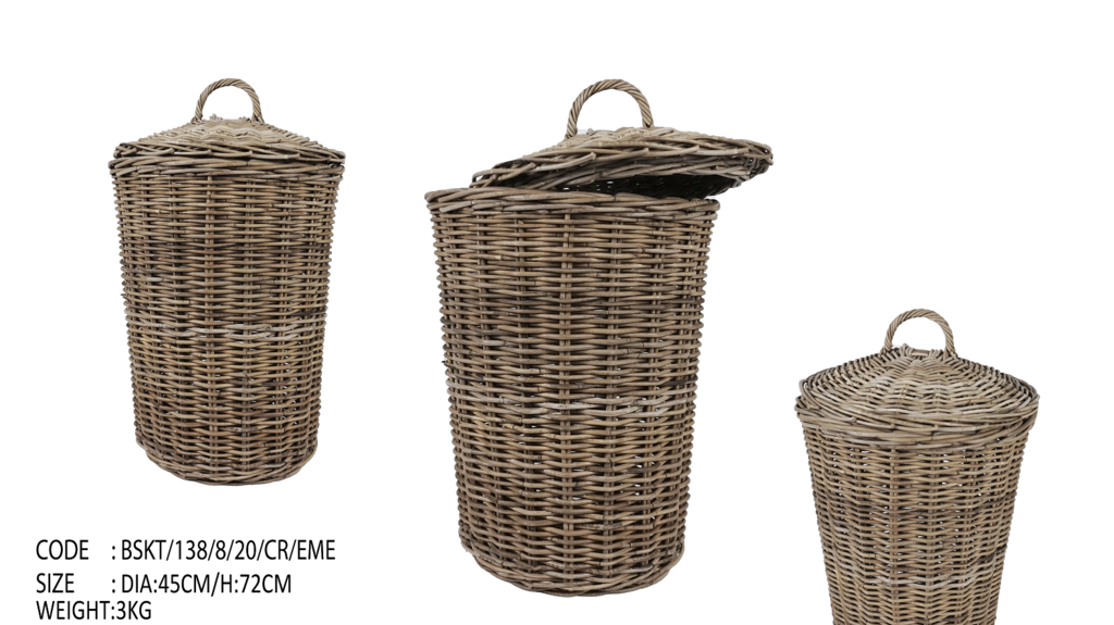 Big basket with lid Natural rattan 26