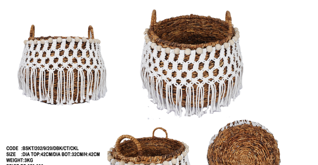 Basket banana leaf + beads + macrame 68