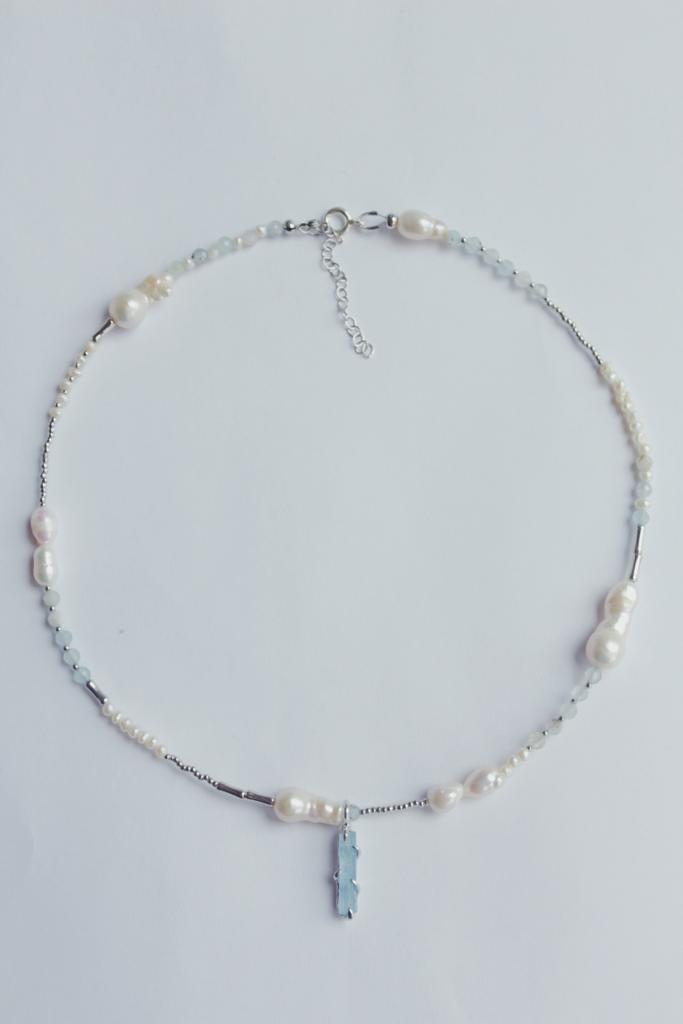 Ожерелье с жемчугом и аквамарином