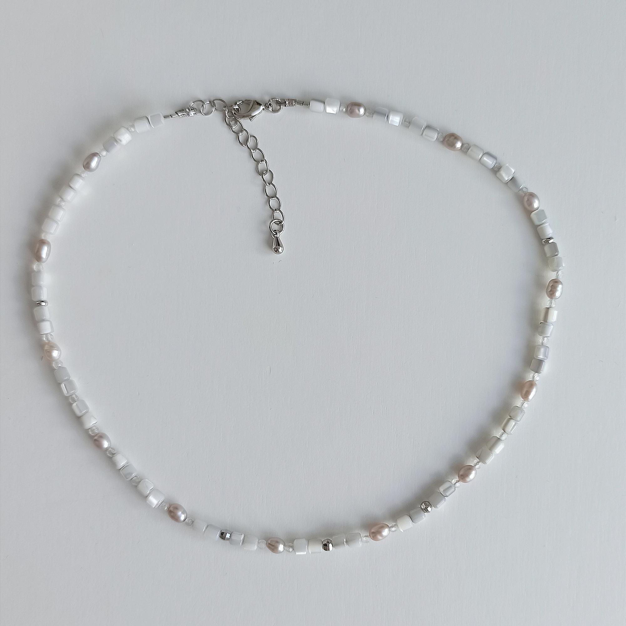 Чокер Серебряный микс, жемчуг, перламутр