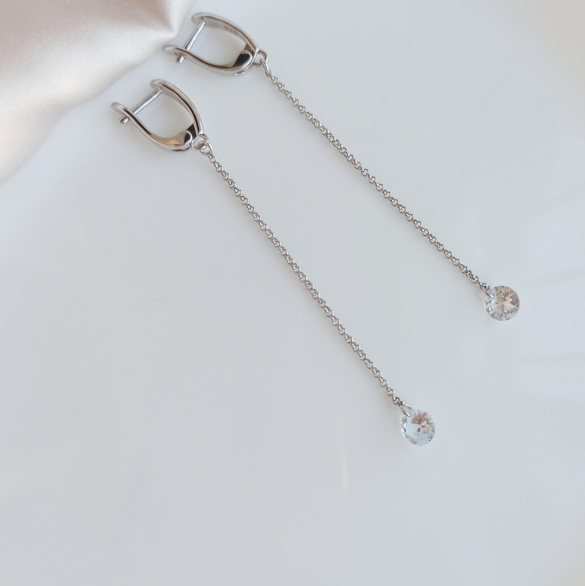 Серьги цепочки Льдинки с фианитами