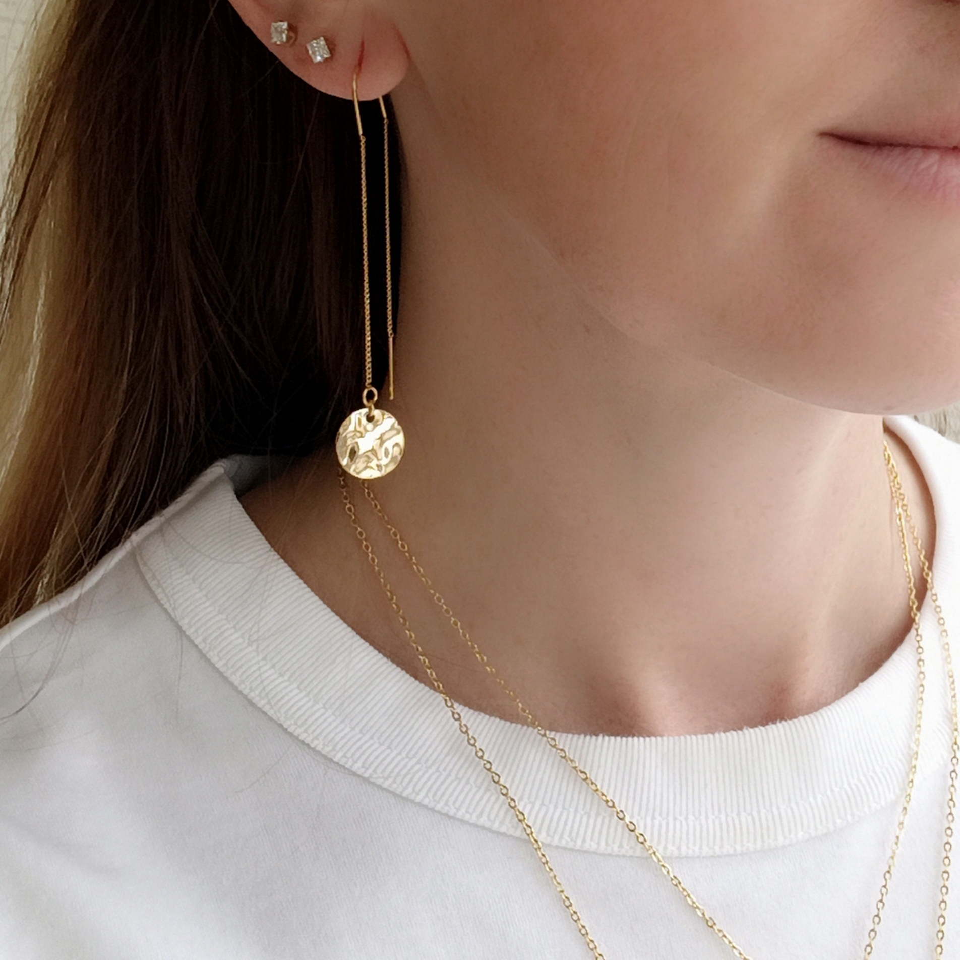 Серьги протяжки Монетки, позолота