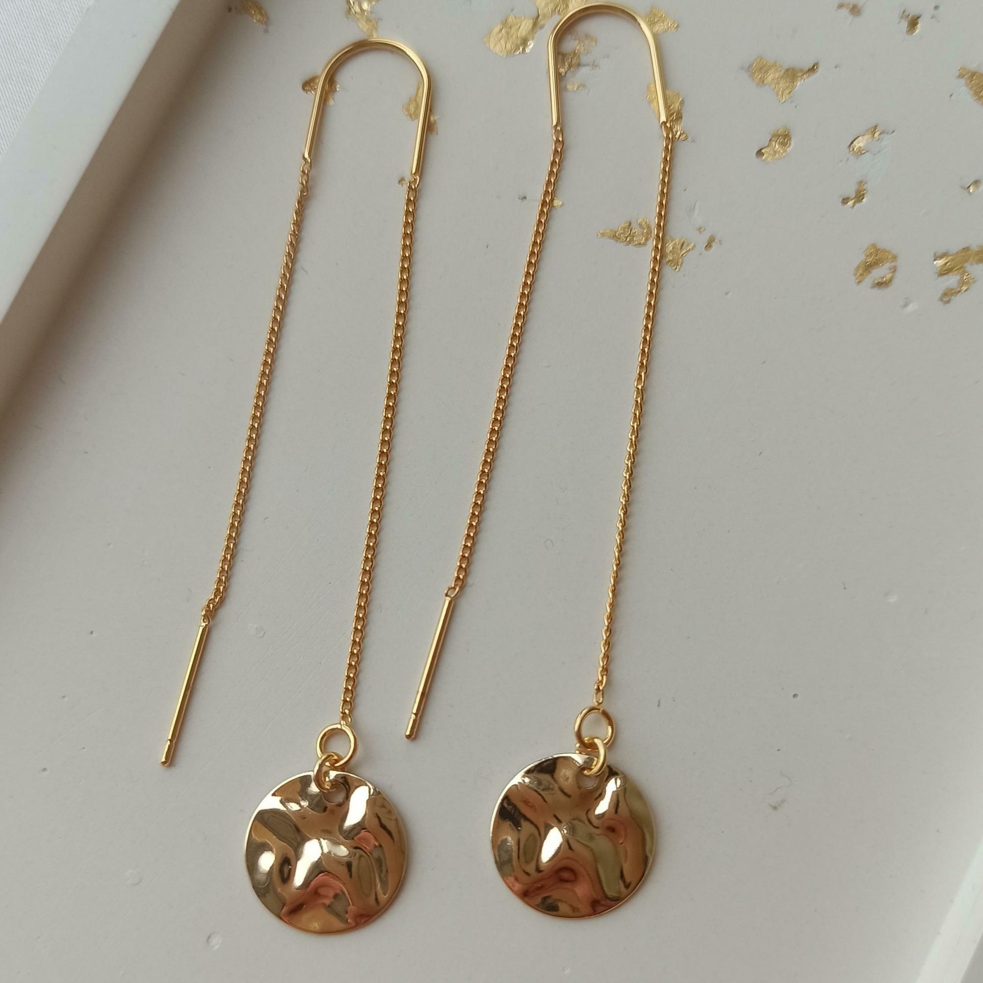 Серьги протяжки Монетки, позолота